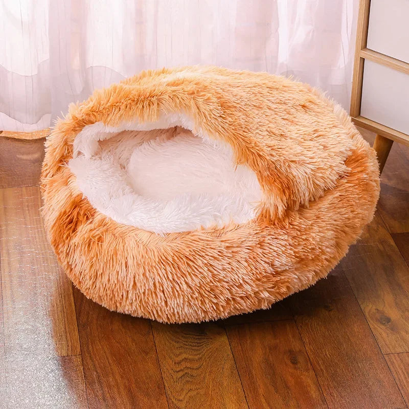 Plush Fluffy Hooded Cozy Bed Cave for Indoor