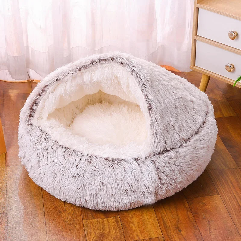 Plush Fluffy Hooded Cozy Bed Cave for Indoor