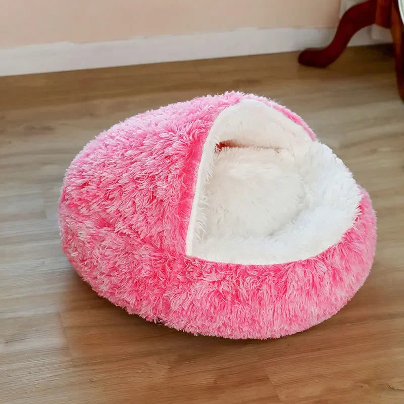 Plush Fluffy Hooded Cozy Bed Cave for Indoor