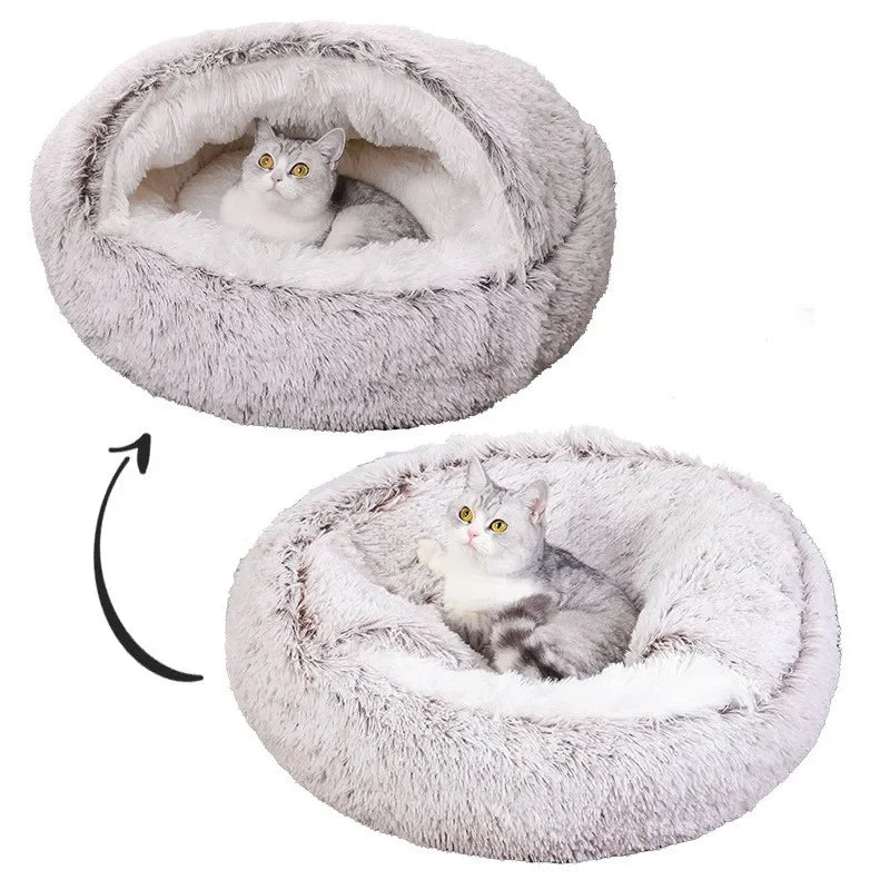 Plush Fluffy Hooded Cozy Bed Cave for Indoor