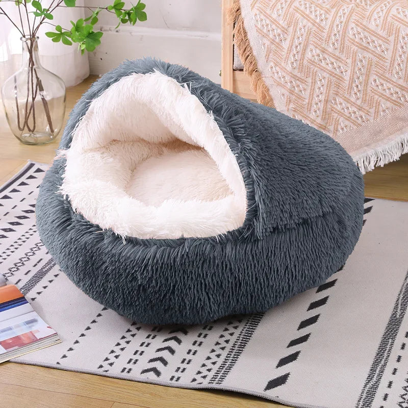 Plush Fluffy Hooded Cozy Bed Cave for Indoor