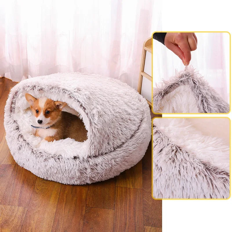 Plush Fluffy Hooded Cozy Bed Cave for Indoor