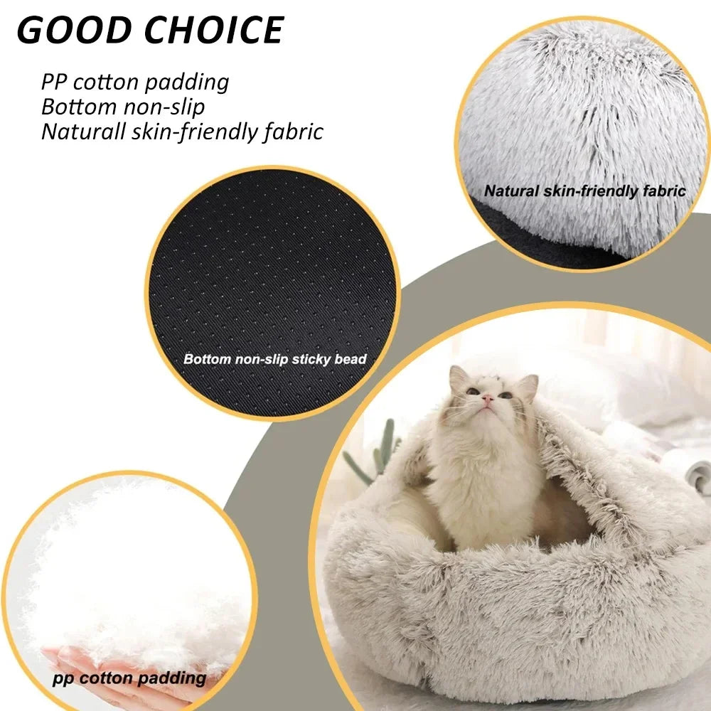 Plush Fluffy Hooded Cozy Bed Cave for Indoor