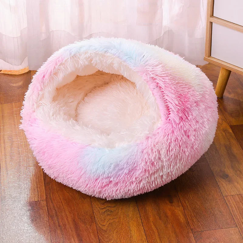 Plush Fluffy Hooded Cozy Bed Cave for Indoor