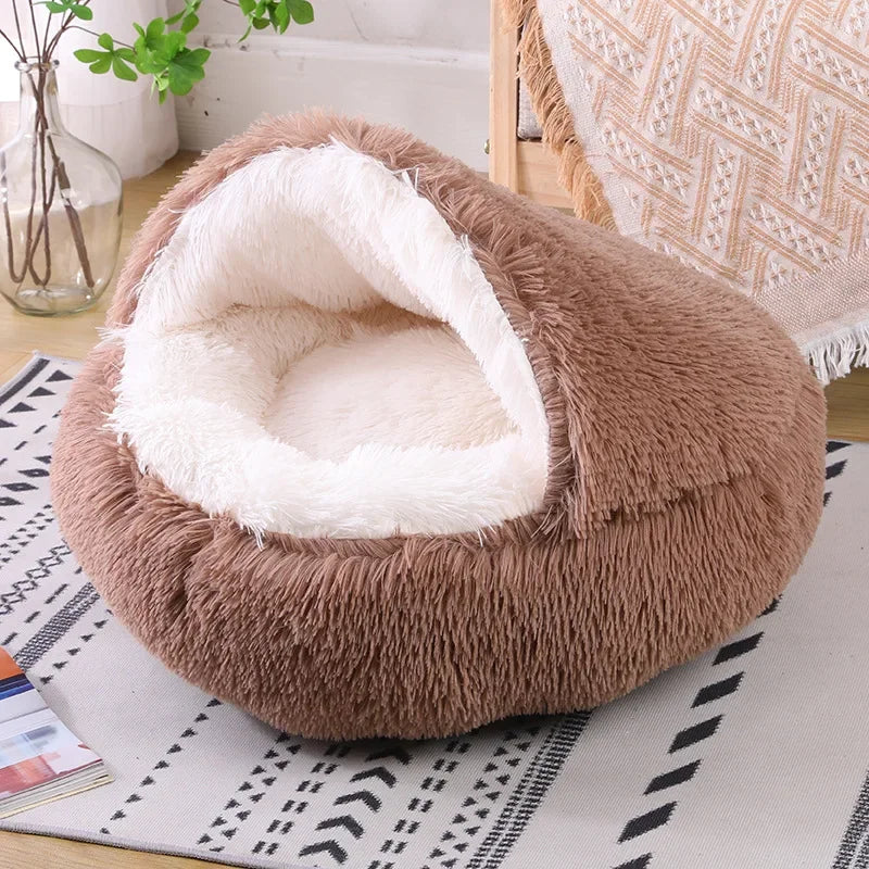 Plush Fluffy Hooded Cozy Bed Cave for Indoor