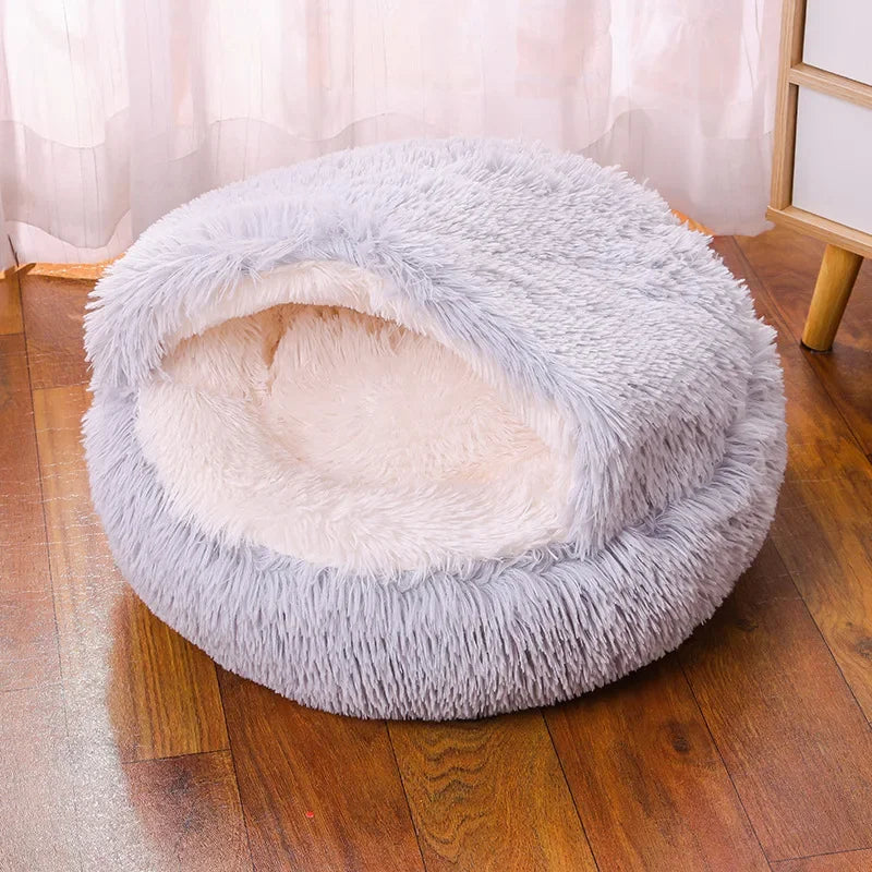 Plush Fluffy Hooded Cozy Bed Cave for Indoor