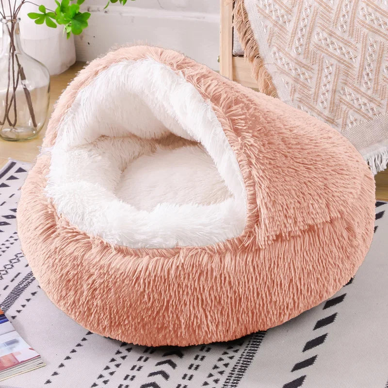 Plush Fluffy Hooded Cozy Bed Cave for Indoor
