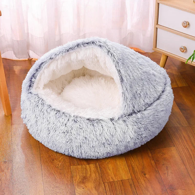 Plush Fluffy Hooded Cozy Bed Cave for Indoor