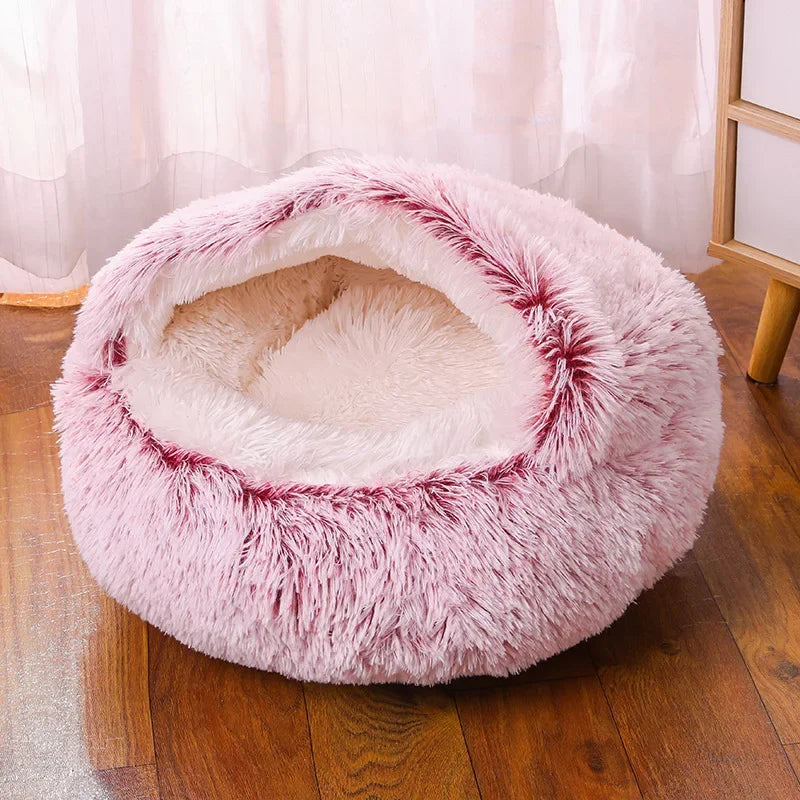 Plush Fluffy Hooded Cozy Bed Cave for Indoor