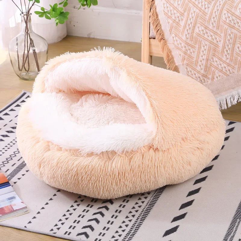 Plush Fluffy Hooded Cozy Bed Cave for Indoor
