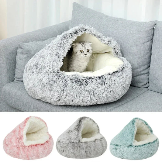 Plush Fluffy Hooded Cozy Bed Cave for Indoor